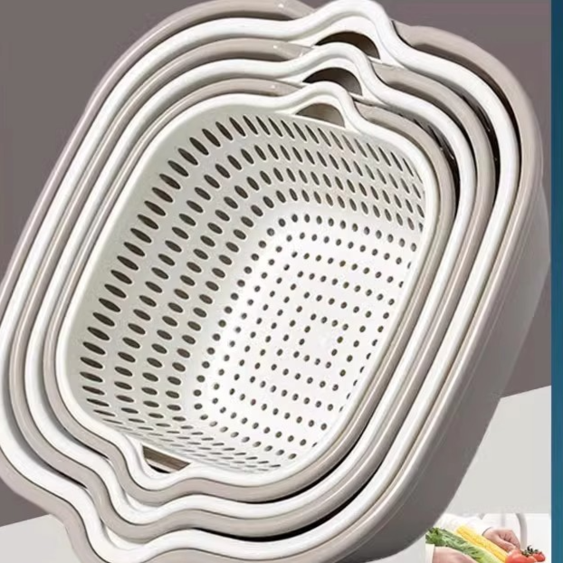 Household Double-Layer Food Grade Vegetable Washing Basket Set